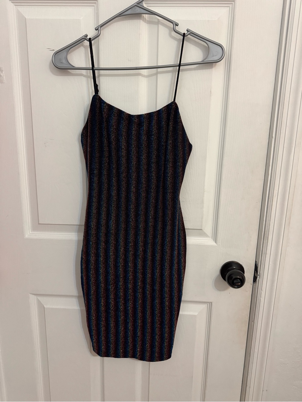 G by Guess Vertical Stripe Metallic Rainbow Bodycon Mini Dress Medium